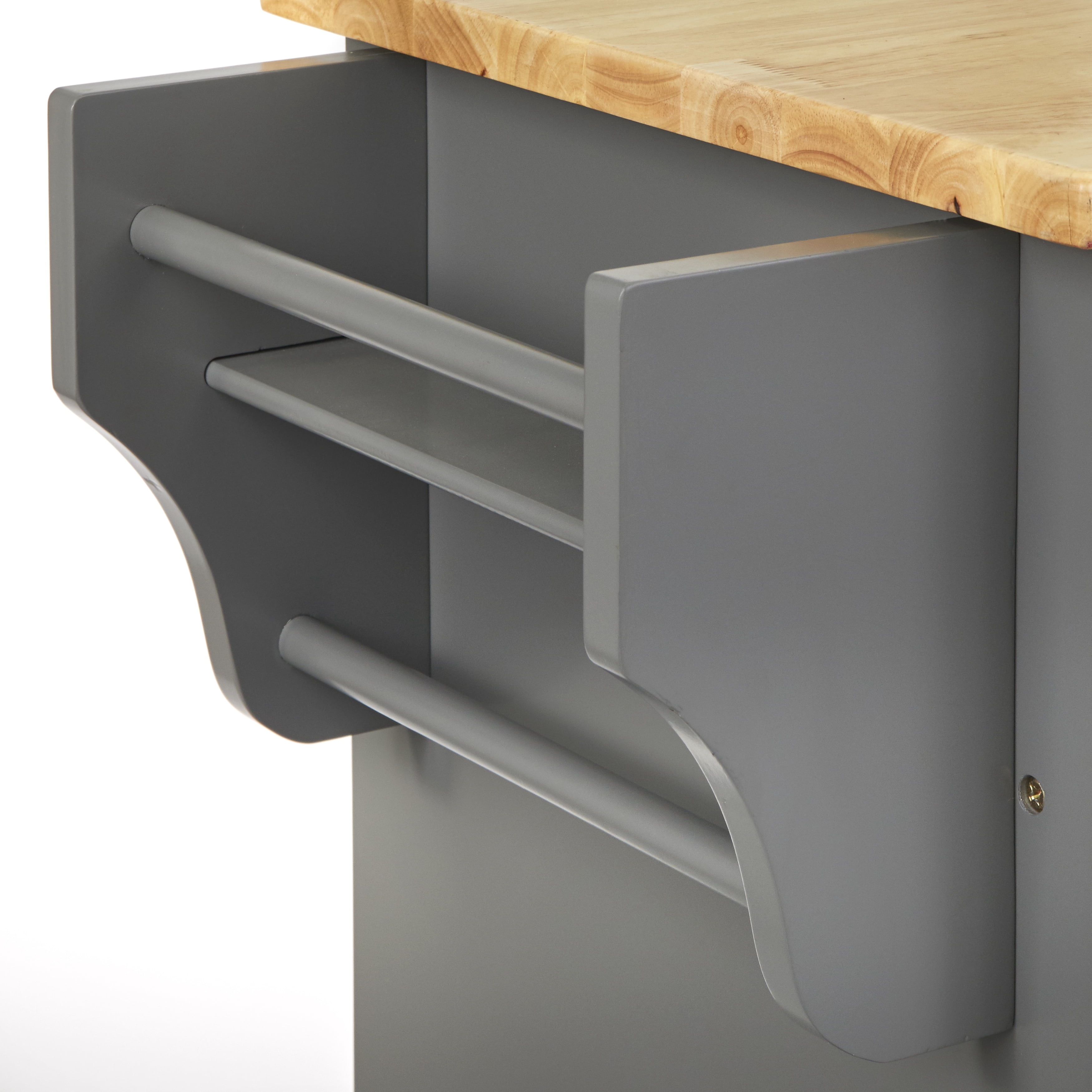 TMS Georgia Butcher Block Rolling Kitchen Island with Drawers, Shelves, Towel Racks, and Spice Rack, Charcoal Gray