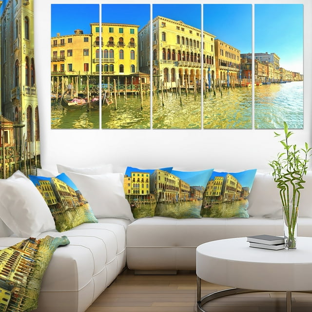 Yellow Tinged Grand Canal Venice - Cityscape Canvas Art Print