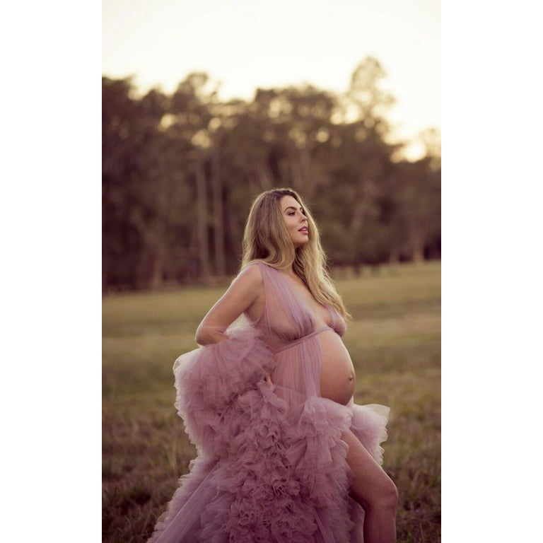 Pink Maternity Robe, Frilled Maternity Gown, Pink Tulle Robe, Maternit