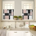 thumbnail image 4 of 3 Piece Blush Pink Art Abstract Square Kitchen Curtains, Tier and Valance Rod Pocket Window Curtains Set Geometric Gray White Cafe Curtains for Kitchen Valances Window Treatment 54X18in+27x36in×2, 4 of 5