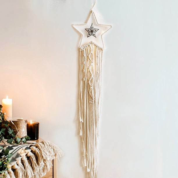 Tapiz de macramé tejido para colgar en la pared, Moon Dream Catcher para colgar en la pared, boho chic bohemio, decoración del hogar, tejido hecho a mano, decoración de algodón para habitación tholdsy SH1105-22