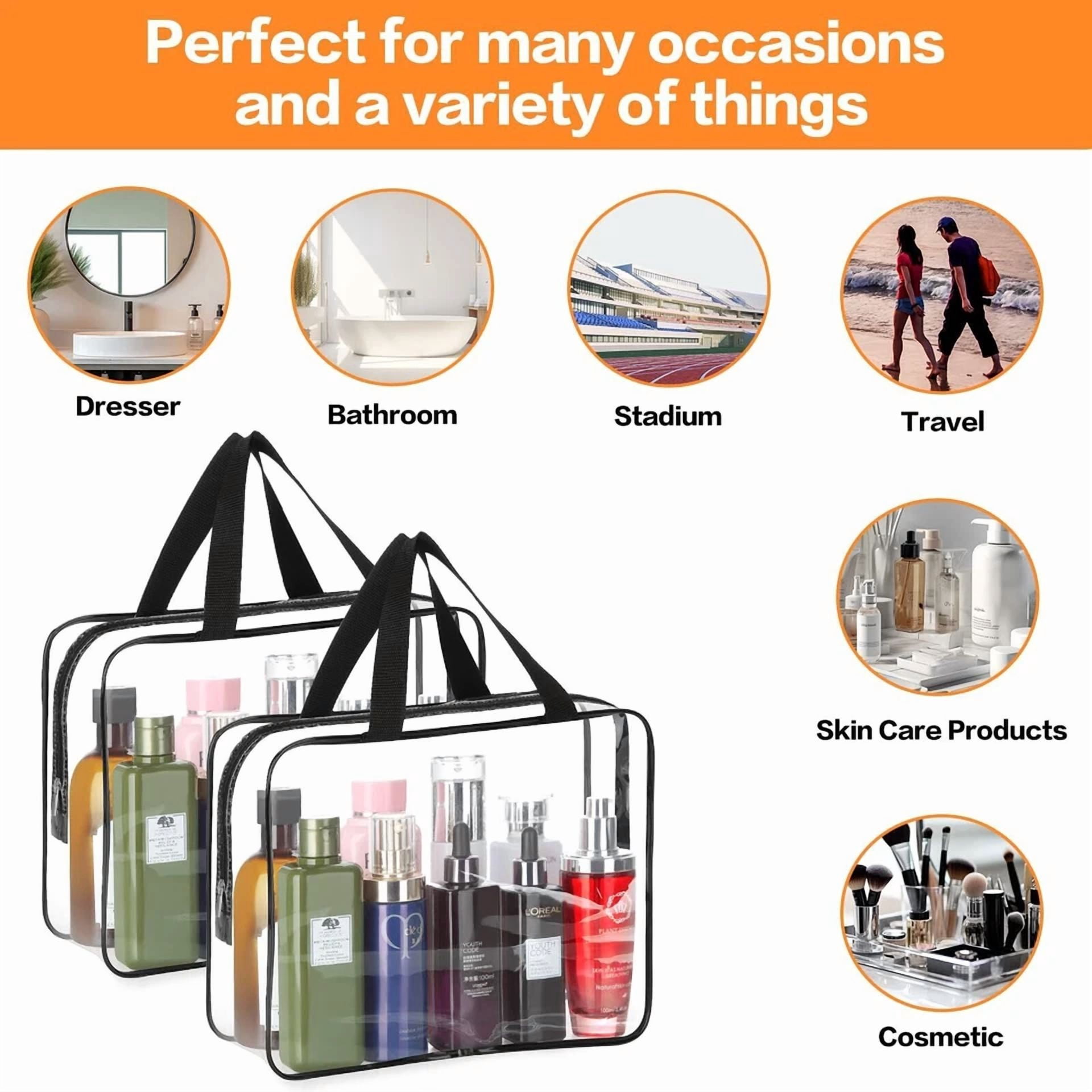 BUTTERFLY- 2 Pieces Large Clear Makeup Cosmetic Toiletry Organizer Bag, Clear Plastic