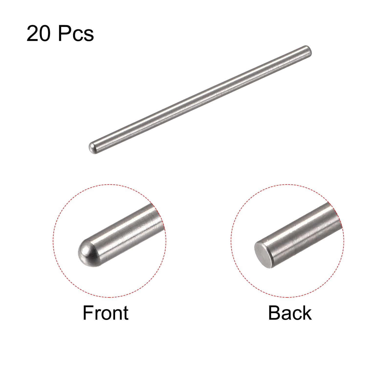Unique Bargains Dowel Pins 304 Stainless Steel Round Head Flat Chamfered End 1.0x20mm