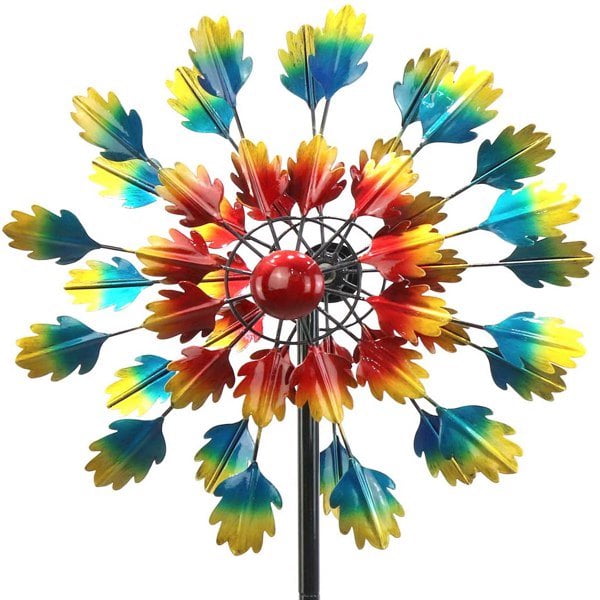 Sunflower Wind Spinners with Stake Metal Outdoor Copper Garden