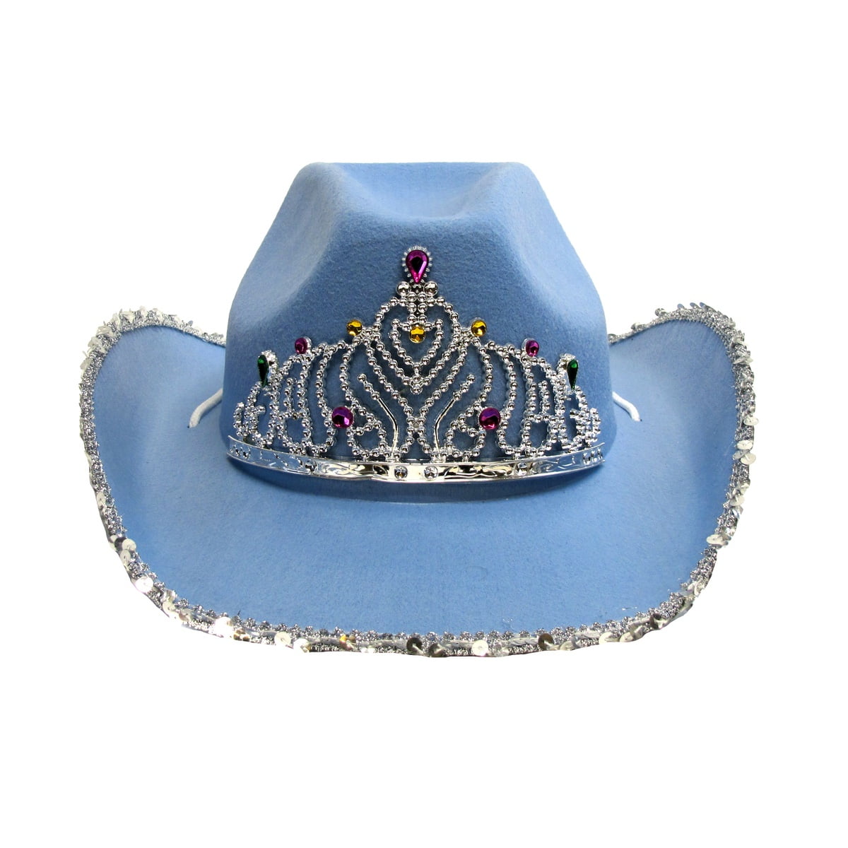 Cowgirl Hat Light up Flashing Blue Feather Tiara Western Womens Cowboy 