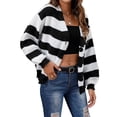 thumbnail image 3 of Women'S Winter Striped Cardigan Sweaters Long Sleeve Button Down Open Front Chunky Knit Oversized Sweater Coat, 3 of 9