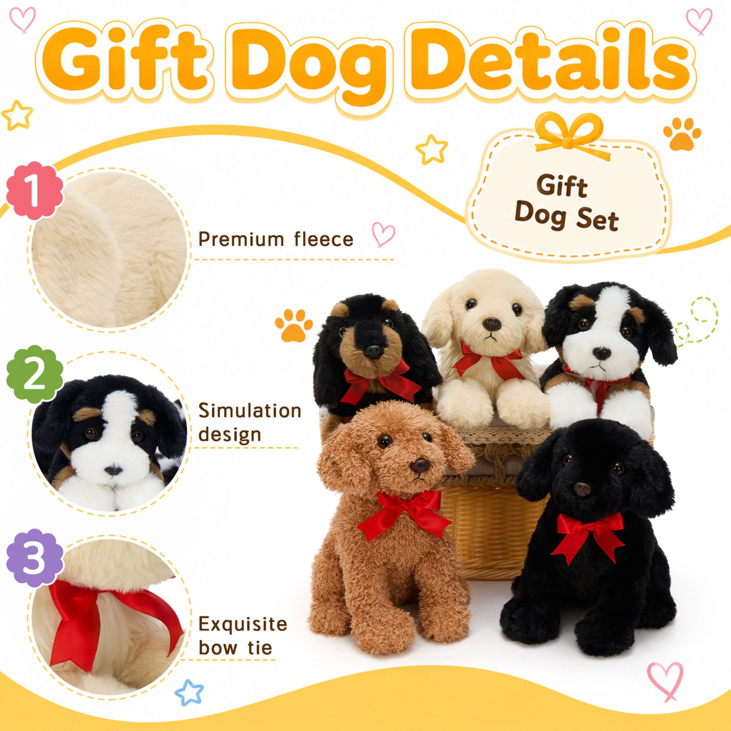 Muiteiur 5Pcs Cute Puppy Plush Toy Set 13.8" Bulk Dog Stuffed Animal