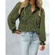 thumbnail image 4 of Blusa PRETTYGARDEN Verde Militar Grande con Mangas Abullonadas de Encaje, 4 of 6