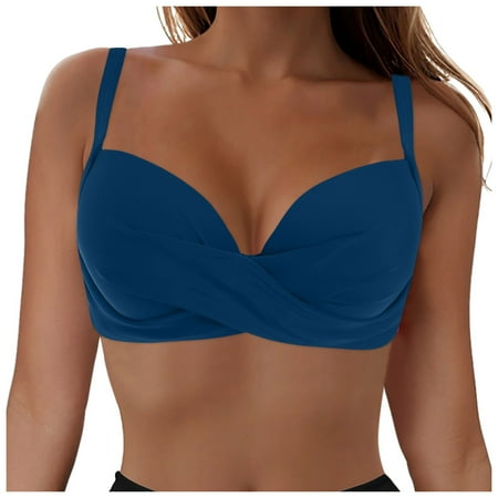 vigerkar Underwire Bikini Top for Women - Push Up Bathing Suit Top Padded Bra Swimsuit Top Blue  L