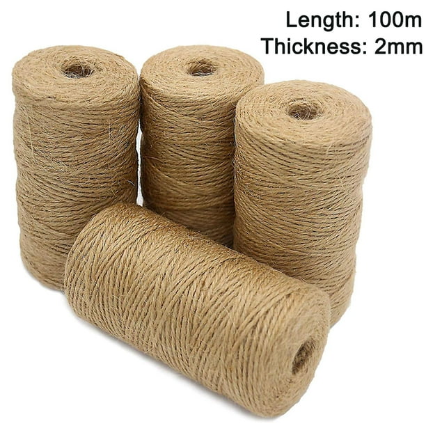 Greswe 4pcs 100m Natural Jute Twine, 2mm Arts And Crafts Jute Rope Heavy Duty Packing String For Gifts, Diy Crafts, Bundling And Gardening