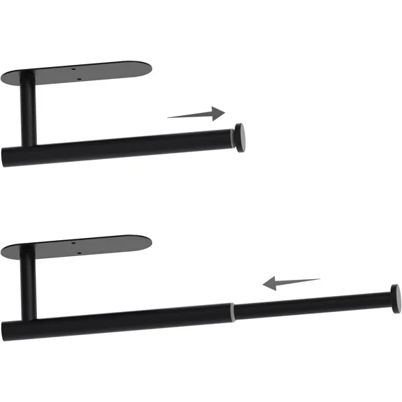 Paper Towel Holder Under Cabinet, Paper Towel Holder Wall Mount with Extendable Rack, Stainless Steel Black Paper Towel Holder, Self Adhesive or Drilling Towel Holder for Kitchen,Bathroom(1PC)