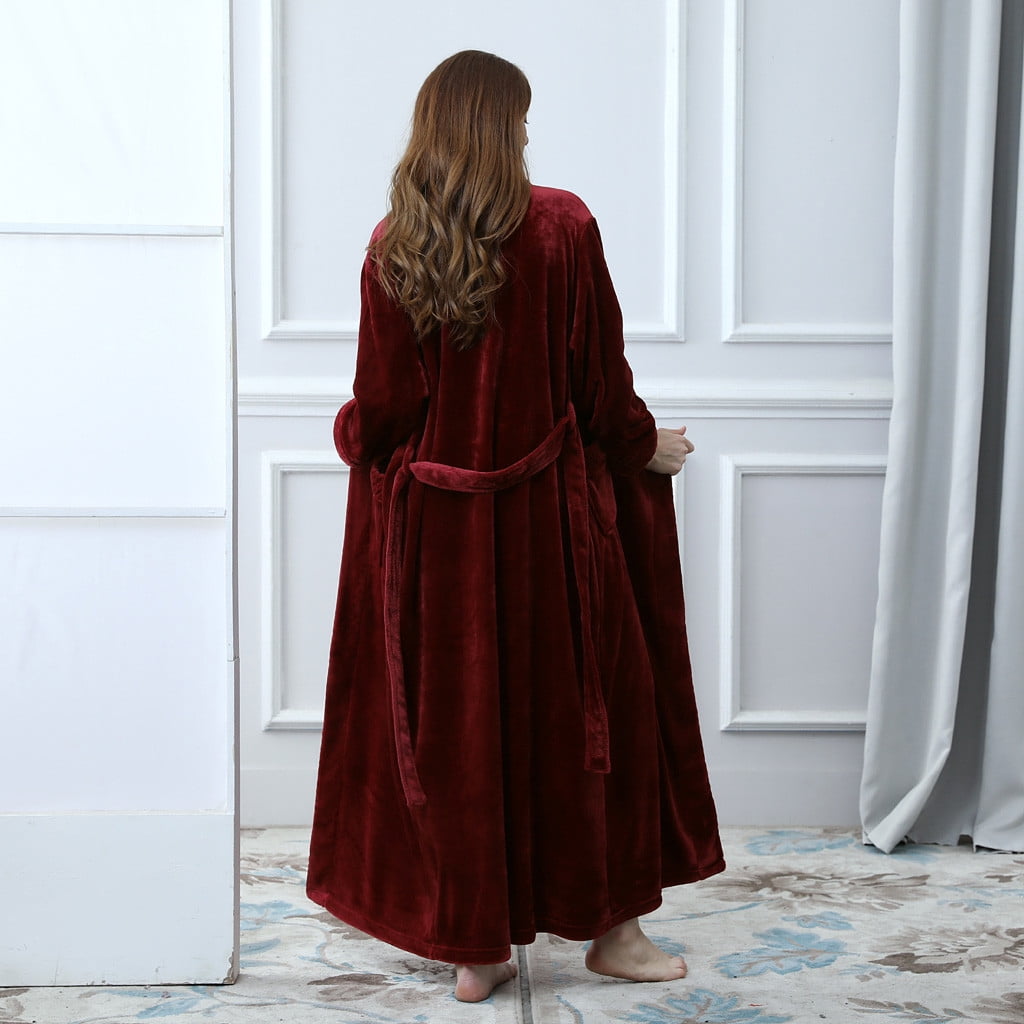 BONIXOOM Pajamas For Women Family Christmas Pajamas Matching Sets Sleepwear Belt Long Sleeve Sleep Tops Solid Wine M