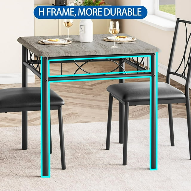 GloryStar 3-Piece Dining Table Set for 2, Square Space-Saving Kitchen Table & 2 Upholstered Chairs for 2, Compact Apartment Kitchen & Dining Room Set Furniture for Small Spaces