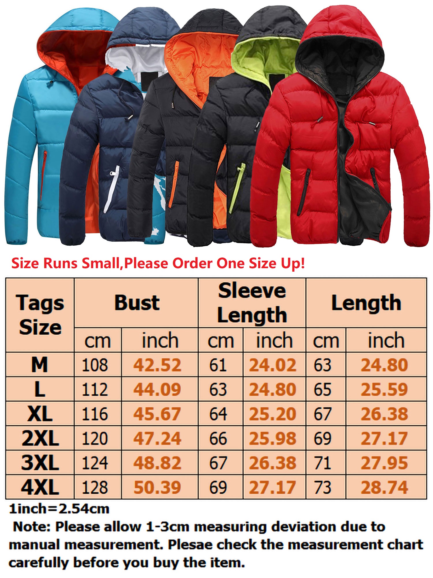 UKAP Men's Winter Windproof Drawstring Hooded Ski Bubble Jacket Warm Lightweight Mountain Snow Coat Windbreaker Raincoat up to Size 4XL - image 2 of 2