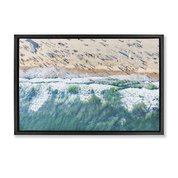 Stupell Industries Aerial Tide Beach Foam Nautical & Beach Photography Black Floater Framed Canvas Art Print Wall Art, 25 x 17
