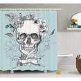 thumbnail image 1 of Turquoise Shower Curtain Set, Skull and Flowers Day of the Dead Mexican Traditional Celebration Symbolic Art, Bathroom Decor, Turquoise White, by Ambesonne, 1 of 1