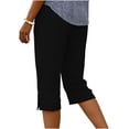 thumbnail image 4 of KIHOUT Women's Solid Color Capri Pants Elastic High Waist Side Pockets Side Slit Buttons Loose Straight Leg All-Season Casual Wear Pants, 4 of 5