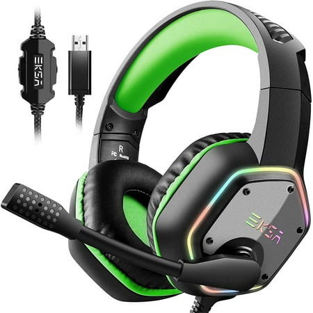 EKSA USB Gaming Headset for PC - Computer Headphones with 7.1 Surround Sound Stereo Noise Canceling Mic/Microphone RGB Light - Gaming Headphones for PS4/PS5 Console Laptop