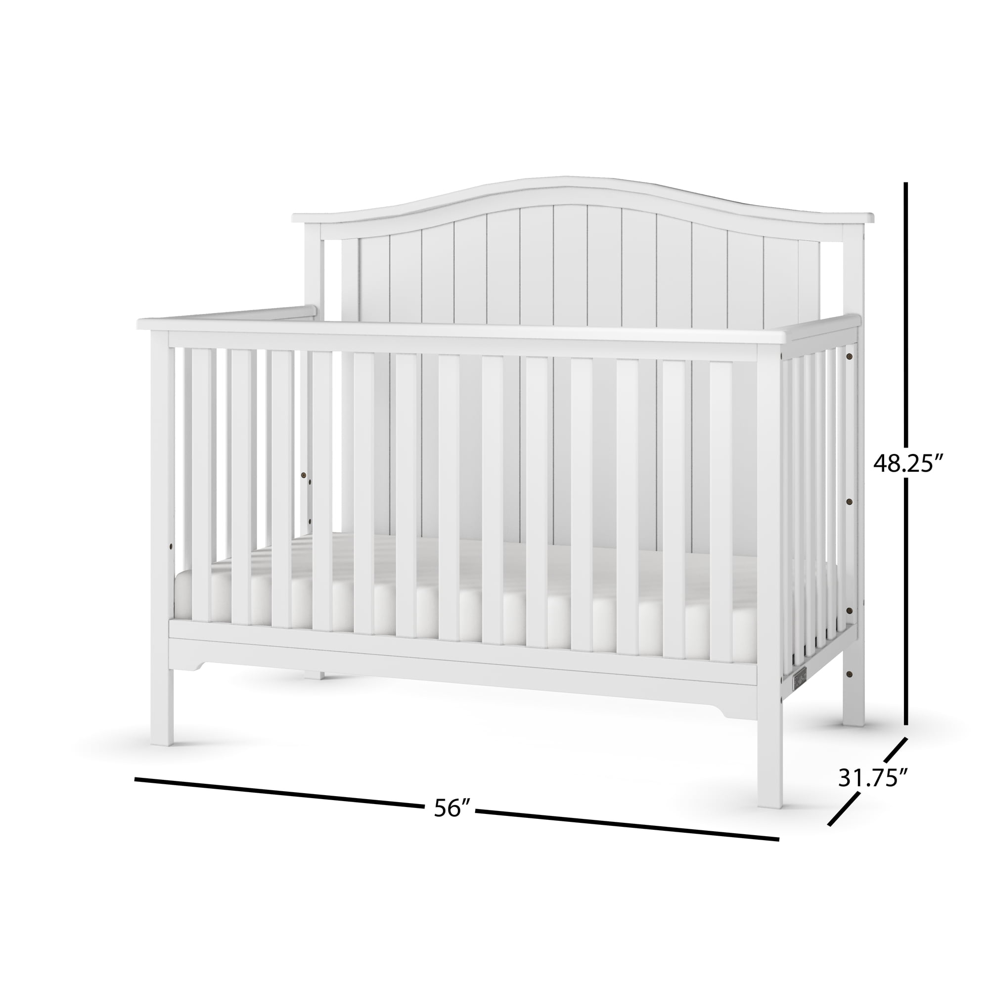 Child Craft Hampton 4-in-1 Convertible Baby Crib, Arch Top in Matte White