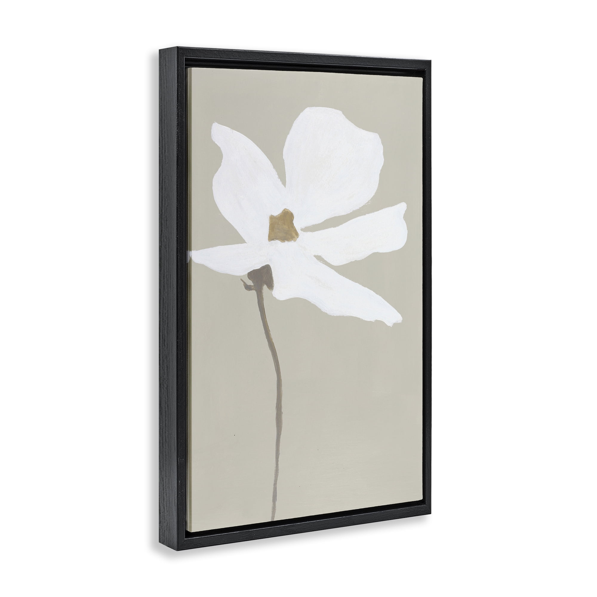 Stupell Industries White Flower Sprout Botanical & Floral Painting Black Floater Framed Art Print Wall Art, 17 x 25