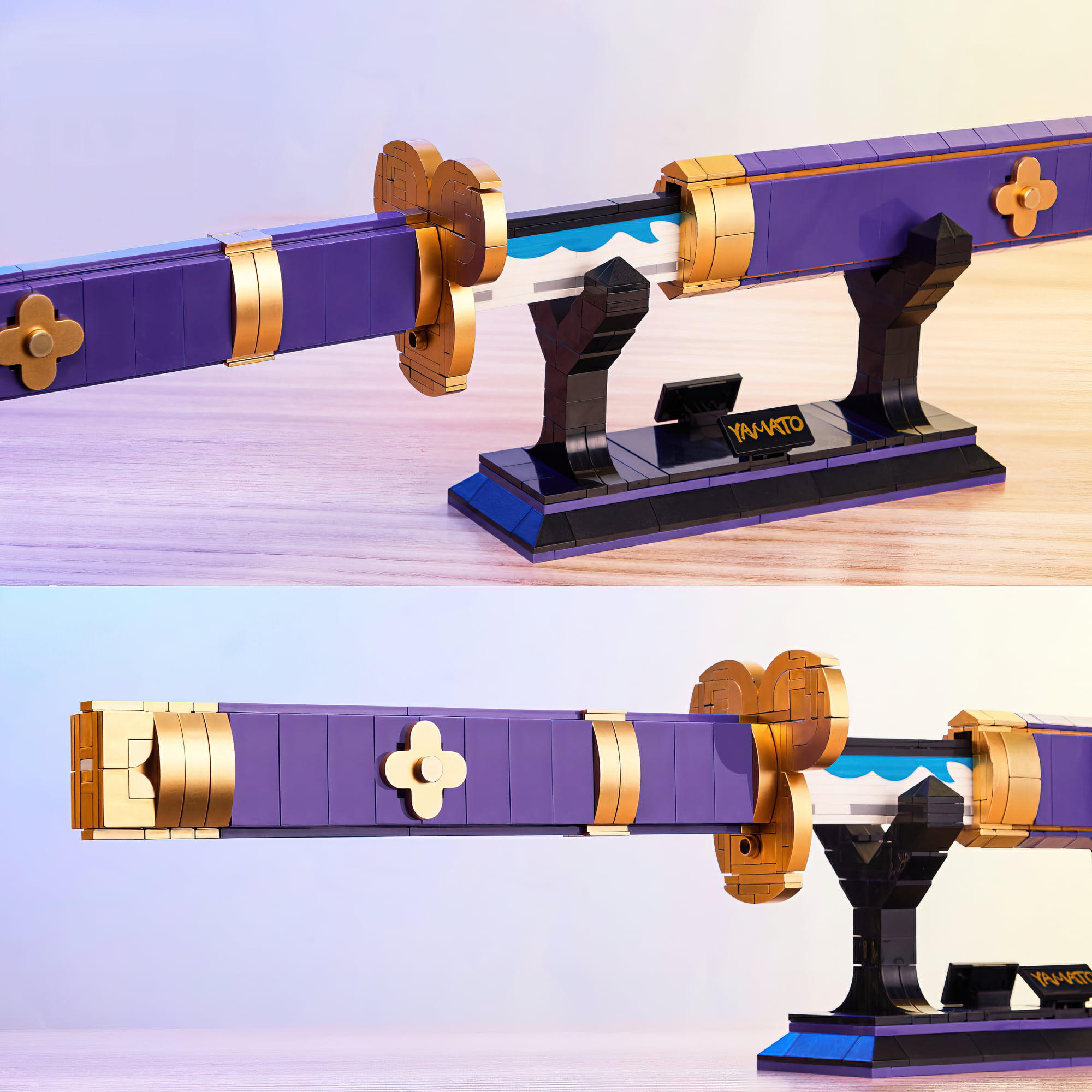 CHUANGPIN Zoro Anime Swords Building Set Compatible with Lego,Roronoa Zoro  Yamato Sword with Scabbard and Bracket,Handmade Purple Yama Enma Katana Toy