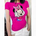 thumbnail image 2 of Camiseta básica de manga corta para mujer Camiseta con estampado de flores de Mickey Mouse de Disney Camiseta de moda coreana para mujer Top ajustado con cuello redondo, 2 of 5