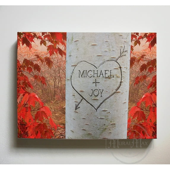 MuralMax Personalized Canvas Tree Carved Names & Established Date: Unique Wall Decor Gifts For Housewarming, Anniversary, Bridal Showers, Retirement Parties - Color # 6 Size-24x20