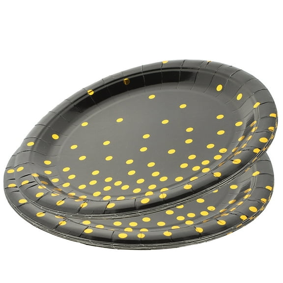 FRCOLOR Black Paper Plates for Party Use Sturdy Disposable Tableware Suitable for Daily and Party Use 9 inch