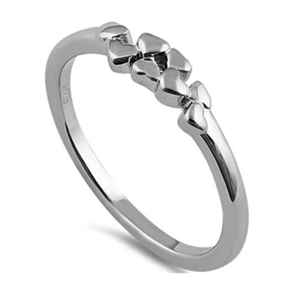 925 Sterling Silver Platinum Plated Floating Hearts Women Valentines Day Gifts Ring