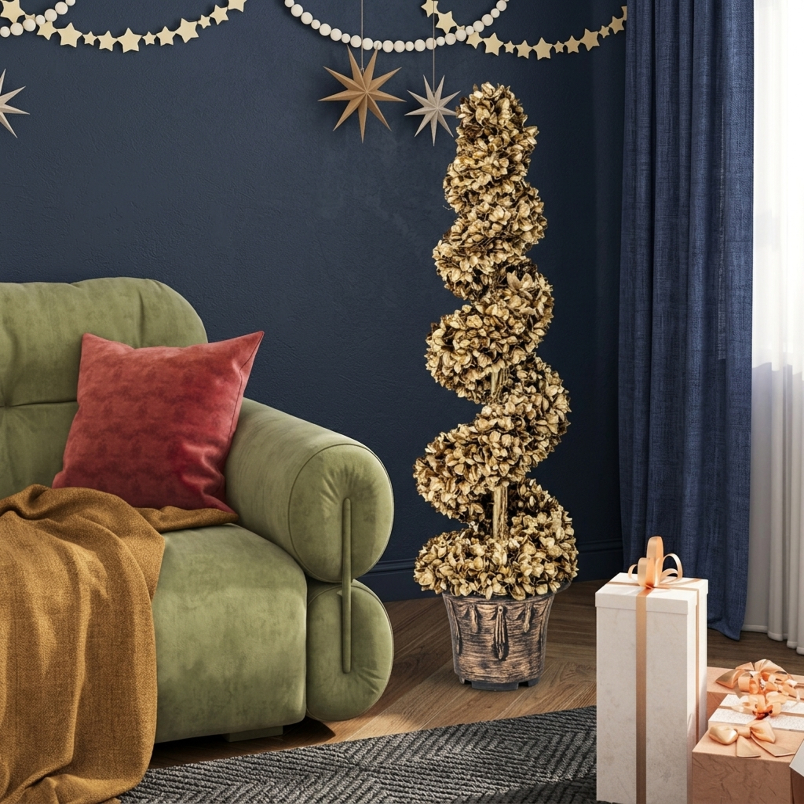 Vebreda Artificial Plant Decor, 4 FT Artificial Topiary Spiral Tree Set of 2 with Vintage Plastic Nursery Pot, Eye-catching and Chic Appearance