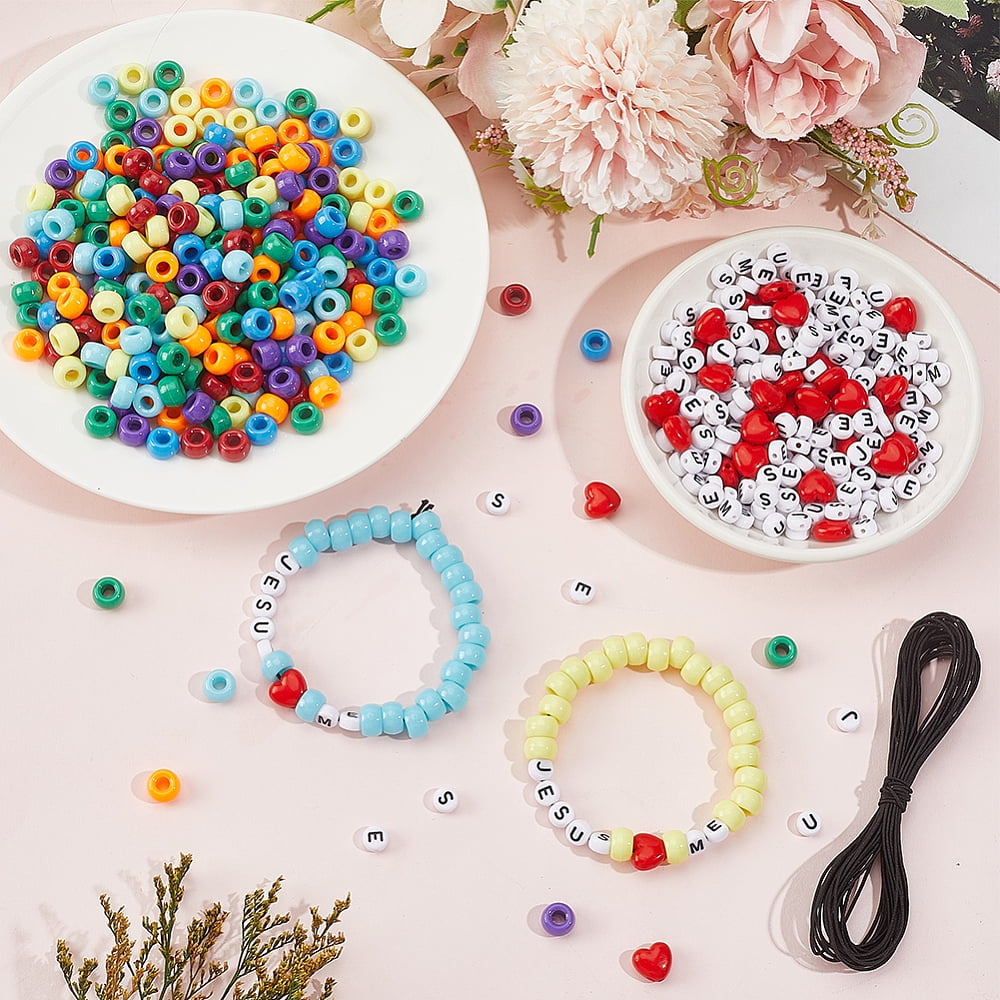 DIY Bracelets Making Kit Including Plastic & Acrylic Beads Polyester Elastic Cord Mixed Color 6x6mm Hole: 3.8mm