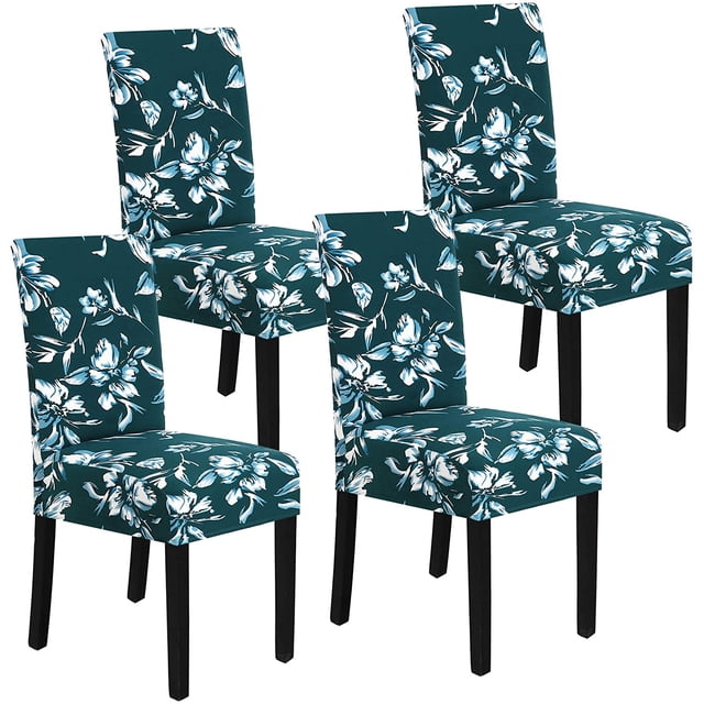 Housses de Chaise Extensibles Ensemble de 4 Housses de Chaise pour Salle à Manger Parsons Housse de Chaise Protecteurs de Chaise Housses de Chaise Design Imprimé Floral Moderne, Bleu Sarcelle Foncé