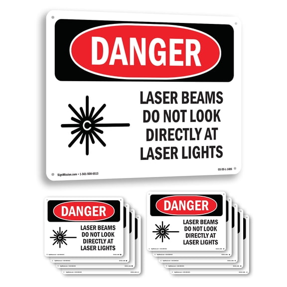Laser Beams Look Directly Lights OSHA Danger Aluminum Sign 14 Inch x 10 Inch - 10 Pack