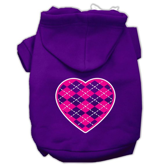 Mirage Pet Products Argyle Heart Pink Screen Print Pet Hoodies Purple Size XS
