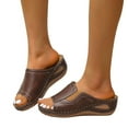 thumbnail image 3 of B91xZ Two Strap Slide Sandals Open Toe Open Toe Slides Slip On Slippers for Summer,Brown 37, 3 of 5