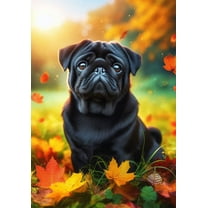 Pug Black - Best of Breed DCR Falling Leaves Garden Flag 12" x 17"