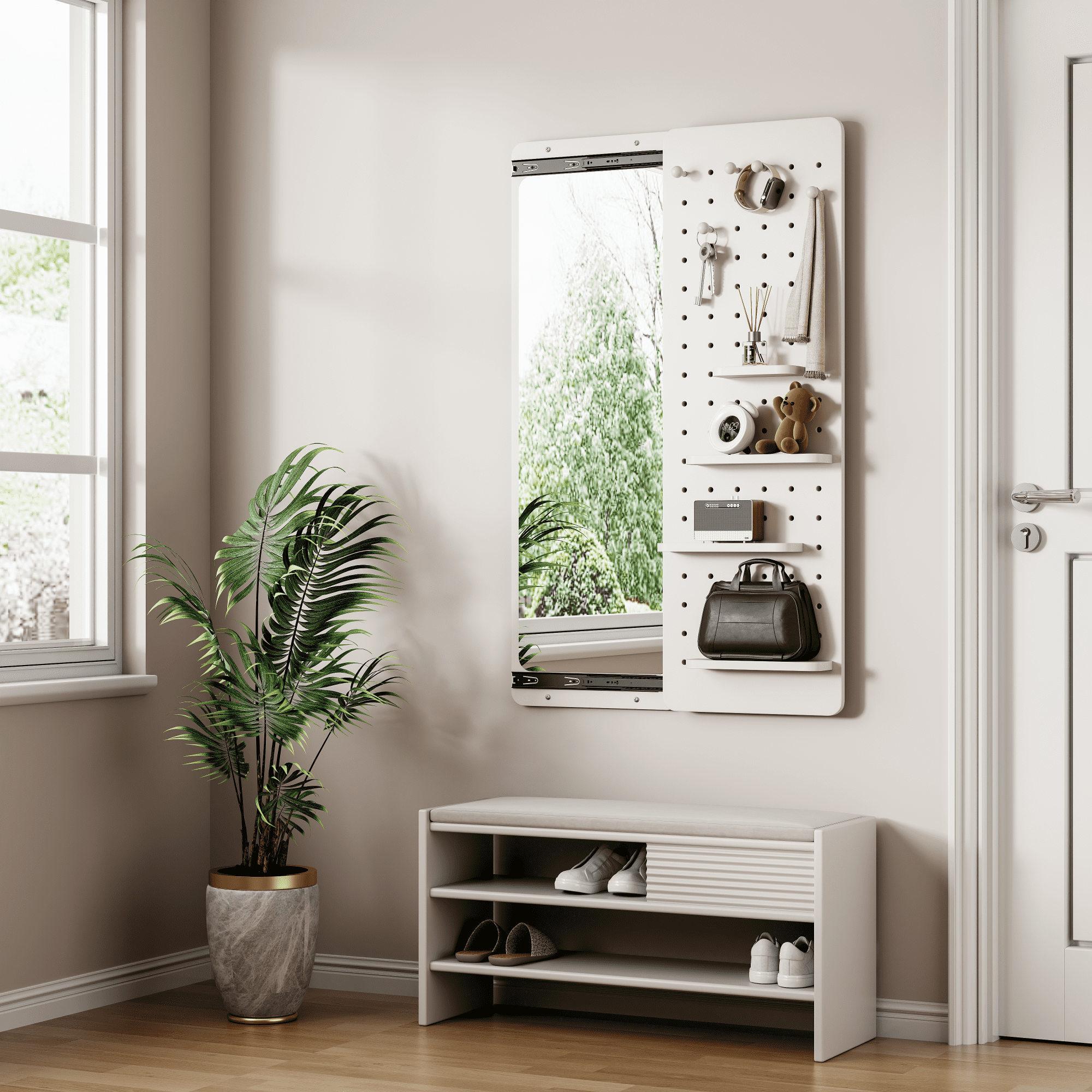 Leumius 47.6"x15.7" Full-Length Mirror, Multi-functional Design Panel Wall-Mounted Full-Length Mirror, Can be Pushed and Pulled for Bedroom Living Room Entrance White