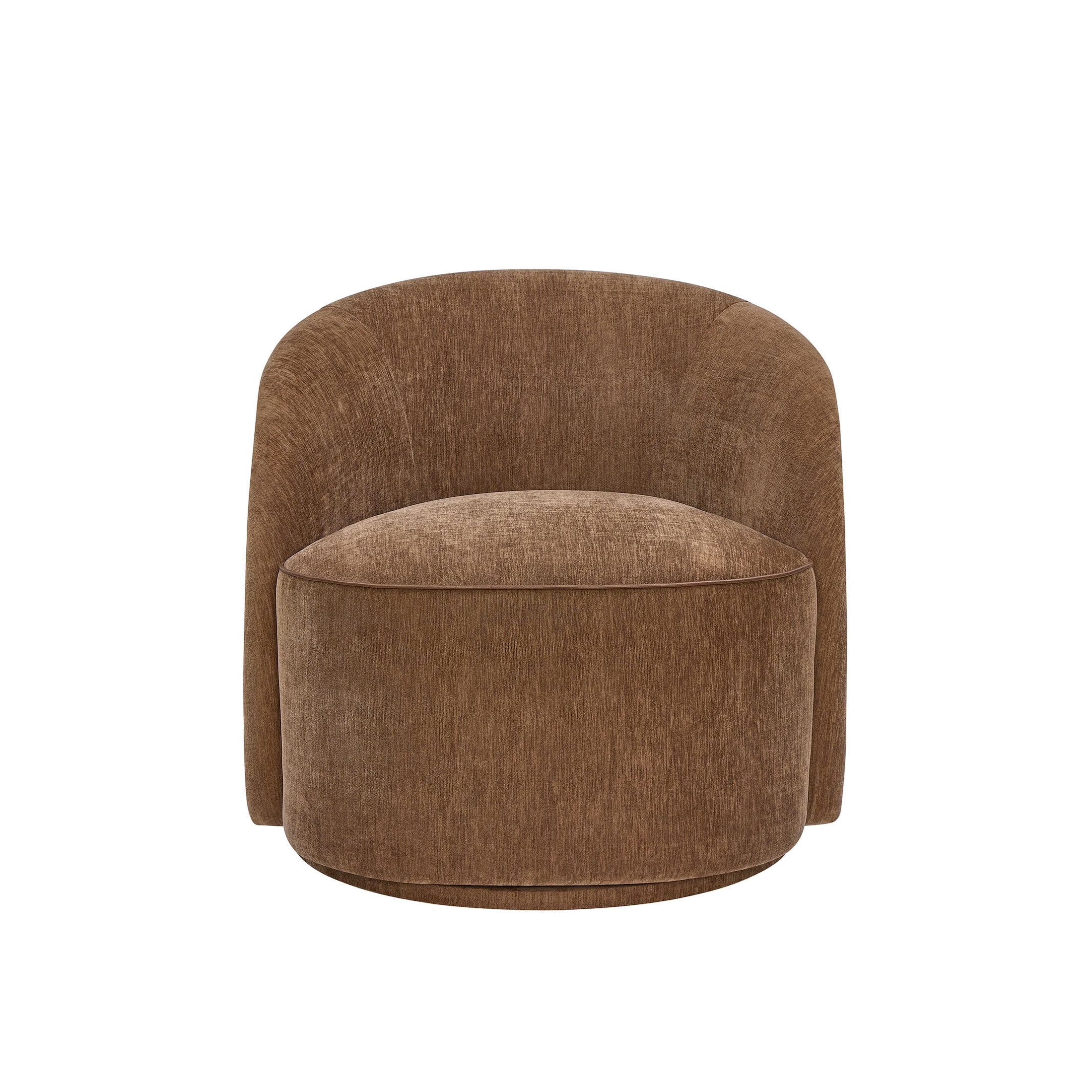 Beautiful Georgiana Swivel Chair by Drew Barrymore, Chocolate with Faux Leather Piping