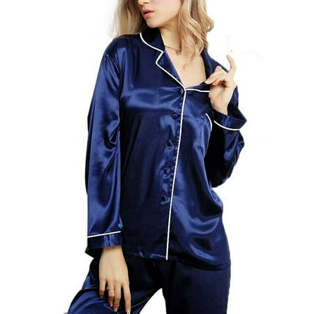

Woshilaocai Women Long Sleeve Silk Satin Sleepwear 2PCS Set