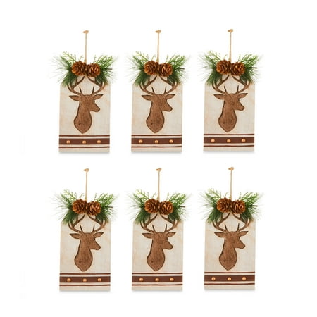 Festive Fireside Nature Plywood Deer Head Christmas Ornament, 6 Count, by Holiday Time