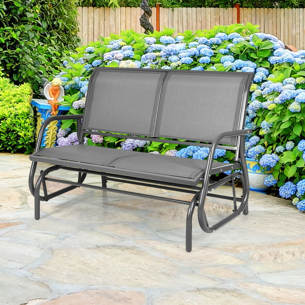 DORTALA 48 Outdoor Patio Swing Glider Bench Chair Loveseat Rocker Lounge Backyard Grey
