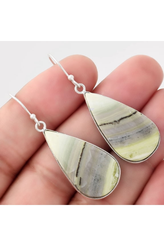 Natural Serpentine 925 Sterling Silver Adult Women Earrings Jewelry SDE50876 E-1001