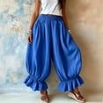 thumbnail image 2 of Lumtrix Womens Cotton Linen Wide Leg Balloon Pants Casual Cropped Ruffle Palazzo Flowy Pants with Pockets Royal Blue XL, 2 of 6