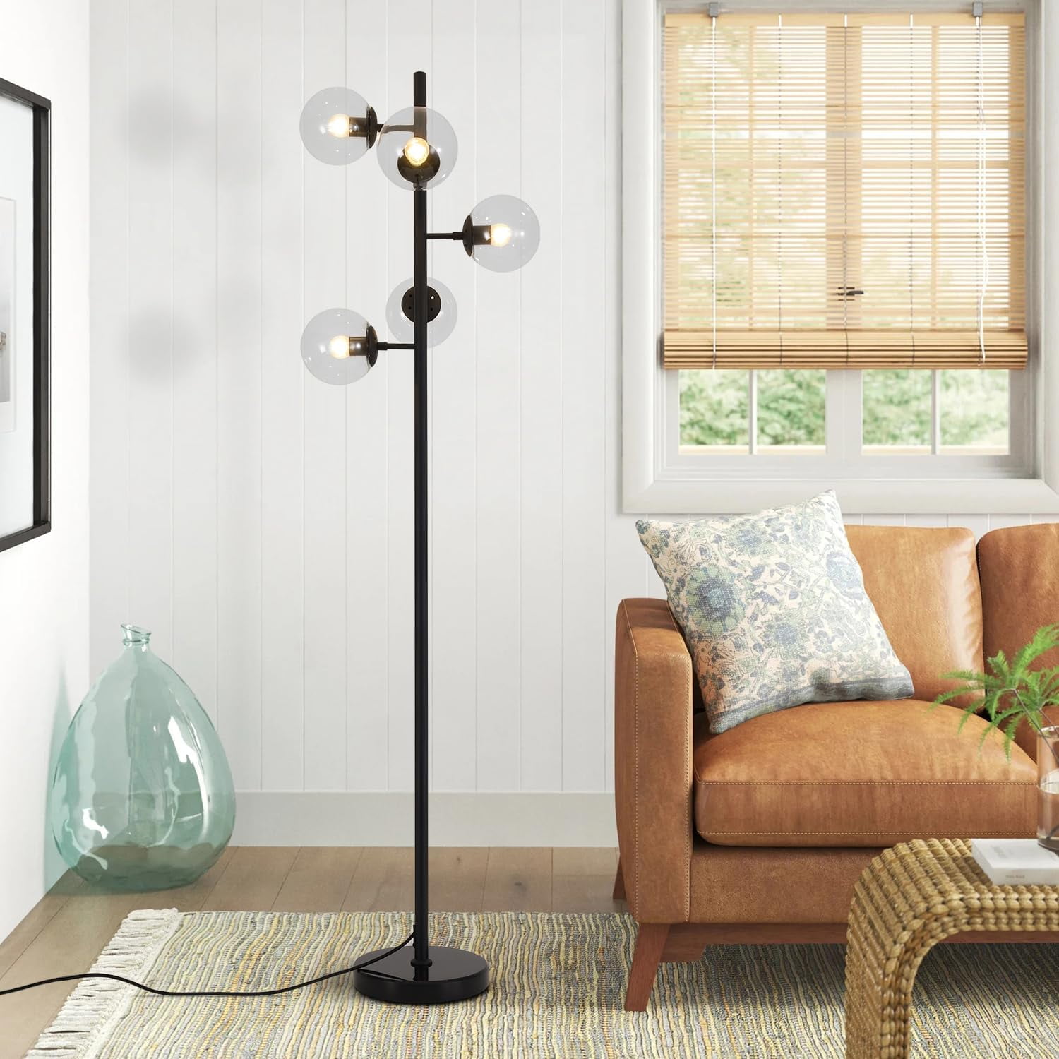 KCO Lighting 5 Light Globe Floor Lamp Black Tall Floor Lamp Mid Century Modern Standing Light Contemporary Standing Lighting