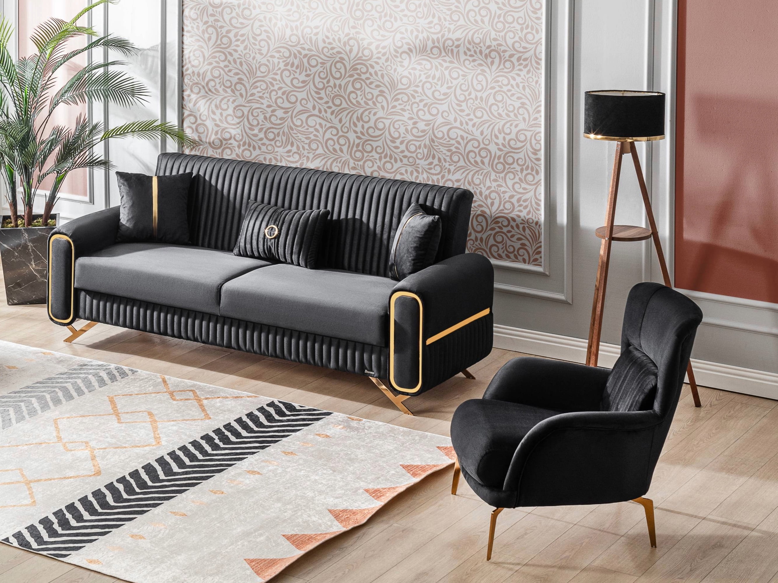 Ottomanson Wingback Accent Chair Microfiber Modern Armchair for Living Room, Black