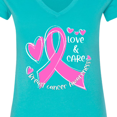 thumbnail image 4 of Inktastic Love, Care, Cure Breast Cancer Awareness Pink Ribbon Women's V-Neck T-Shirt, 4 of 5