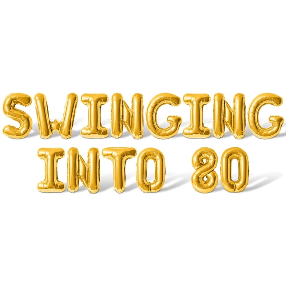 Letter Balloons - SWINGING INTO 80 16" Inch Alphabet Letters Foil Mylar Balloon 80th Birthday Party Banner (Gold)