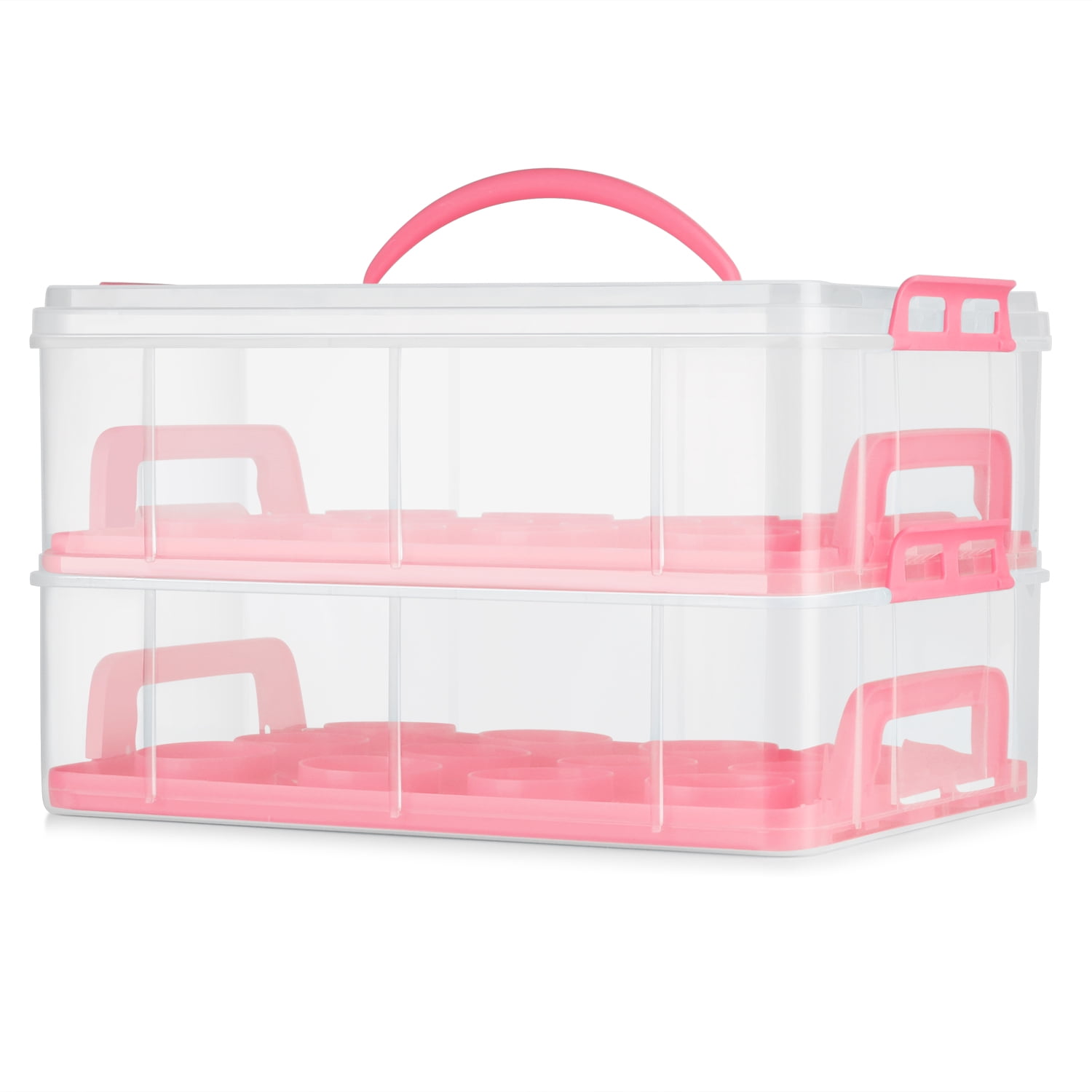 Juvale 3 Tier Cupcake Carrier with Lid and Handle, Holds 36 Cupcakes (Pink, 13.5 x 10.25 x 10.75 in)