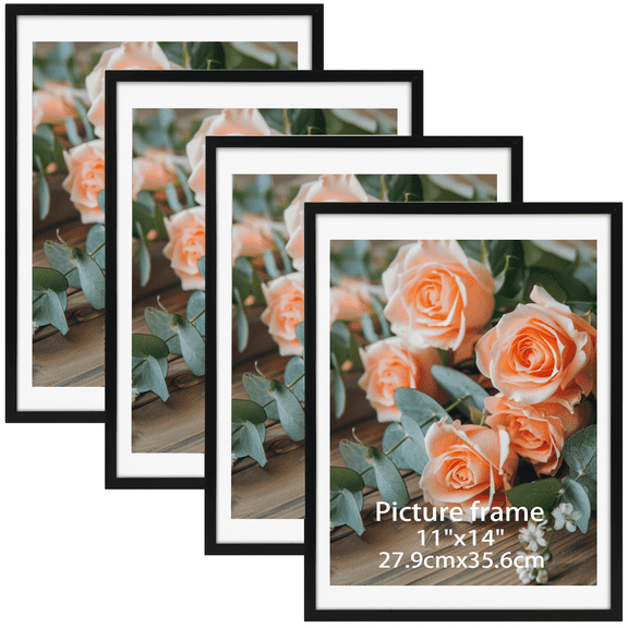 11x14 Picture Frames for Home Decor Set of 4, Black