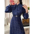 thumbnail image 6 of Women'S Knee-Length Spring and Autumn Dresses Bowknot Solid Color Shirt Sleeve Big Swing Long Dresses Dark Blue S, 6 of 7